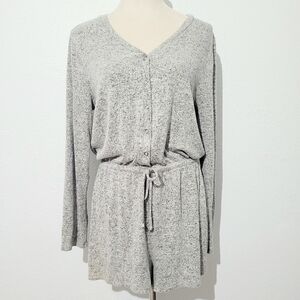 Charming Charlie Woman's Romper Super Soft Long Sleeve V-Neck Gray Size Large
